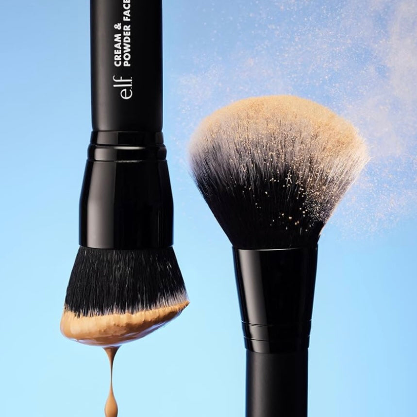 e.l.f. Dual-Ended Cream + Powder Brush, Two-in-One Makeup Brush